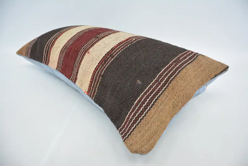 Brown & Red Embroidered Pillow, 12x24 Inches Rectangle Throw Pillow - 6