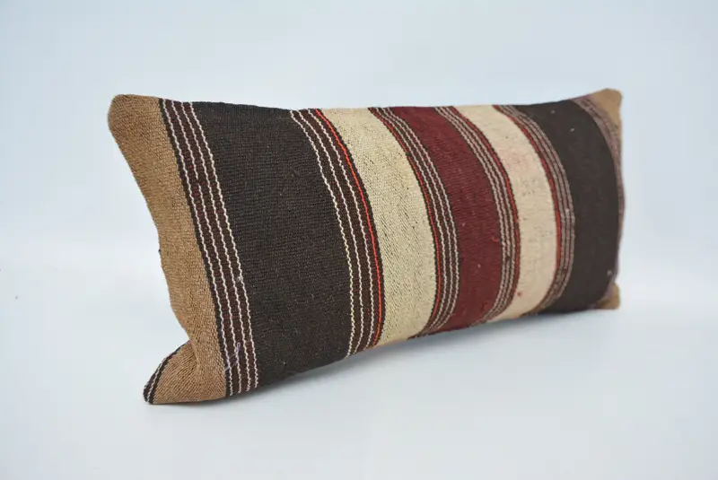 Brown & Red Embroidered Pillow, 12x24 Inches Rectangle Throw Pillow - 3