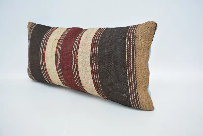 Brown & Red Embroidered Pillow, 12x24 Inches Rectangle Throw Pillow - 4