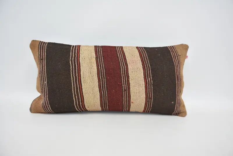 Brown & Red Embroidered Pillow, 12x24 Inches Rectangle Throw Pillow - 1