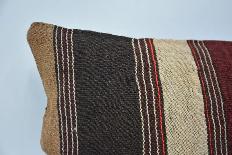 Brown & Red Embroidered Pillow, 12x24 Inches Rectangle Throw Pillow - 2