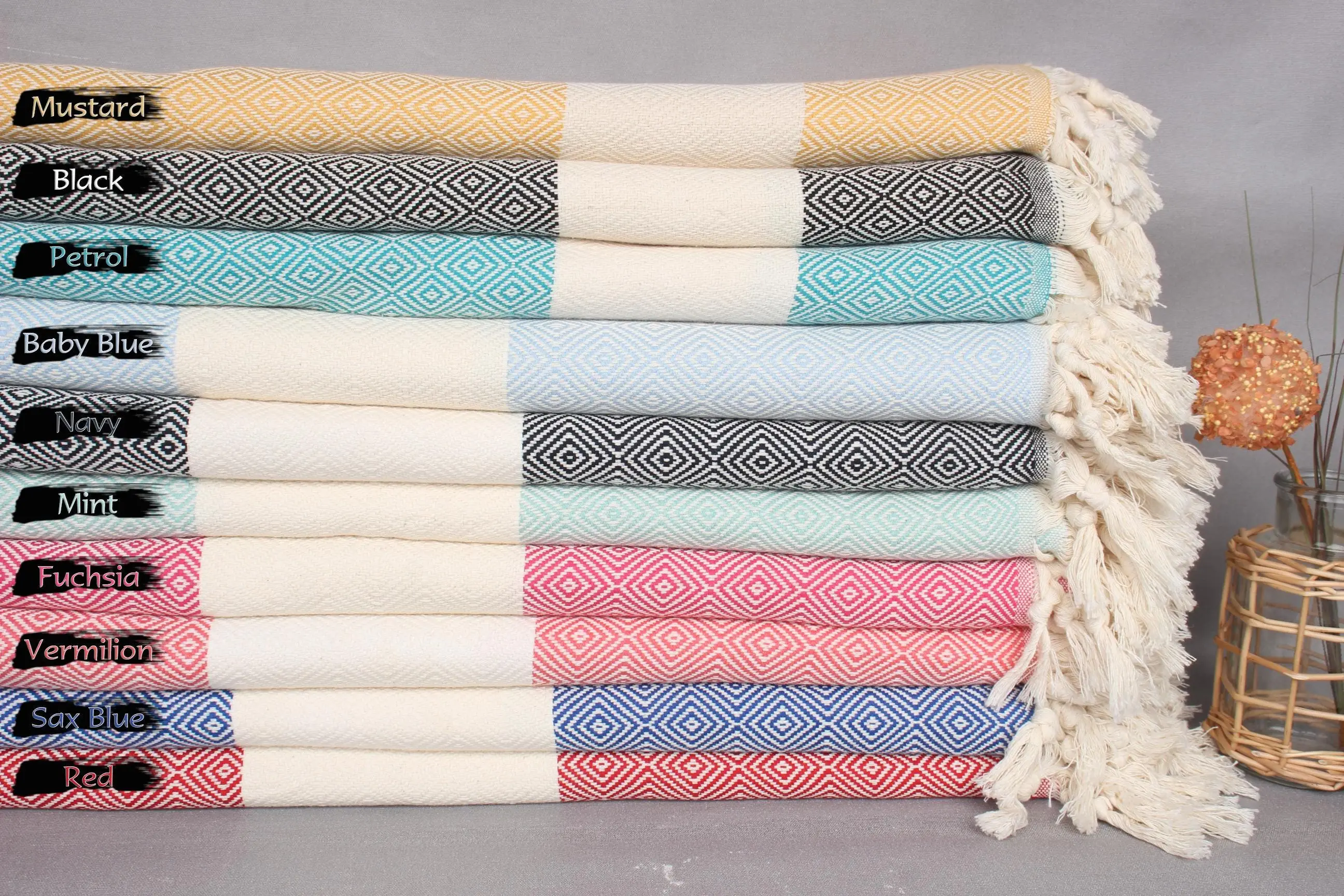 79x95 Inches Cotton Blanket, Diamond Pattern, Beige, California King - 1
