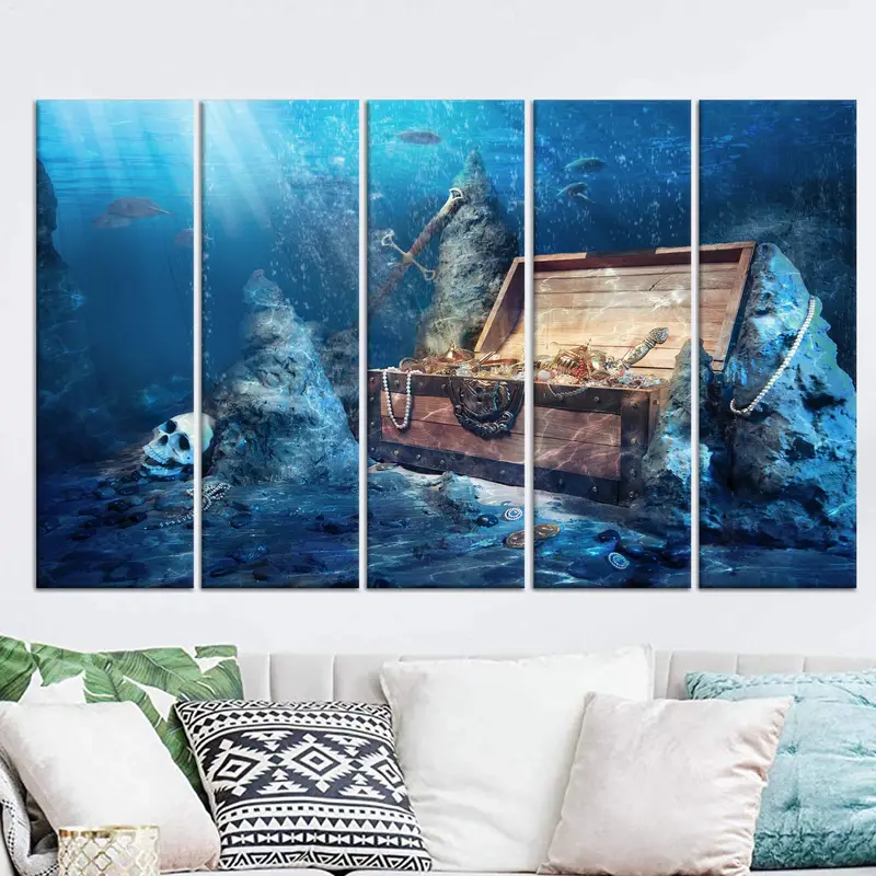 Underwater View Print, Canvas Wall Art, Ocean Canvas, Kids Room Decor, Modern Wall Art, Pirates Canvas, Treasure Chest, Abstract Wall Decor, - 8