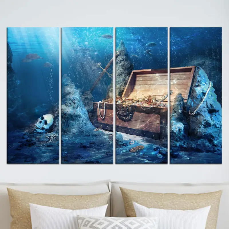 Underwater View Print, Canvas Wall Art, Ocean Canvas, Kids Room Decor, Modern Wall Art, Pirates Canvas, Treasure Chest, Abstract Wall Decor, - 6