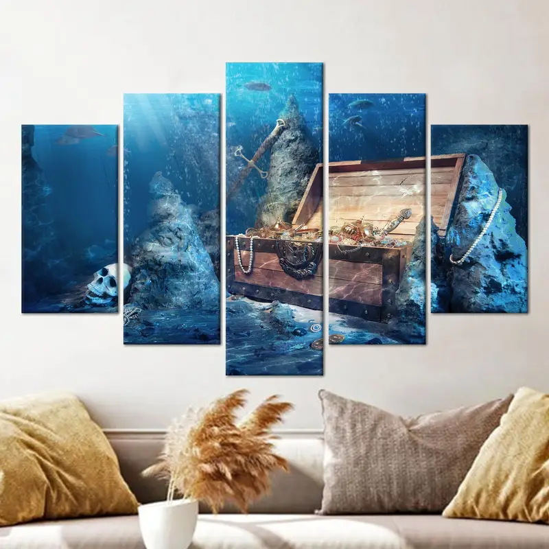 Underwater View Print, Canvas Wall Art, Ocean Canvas, Kids Room Decor, Modern Wall Art, Pirates Canvas, Treasure Chest, Abstract Wall Decor, - 7