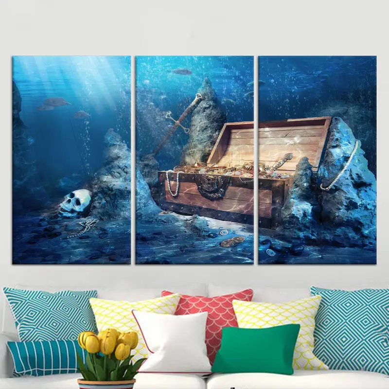 Underwater View Print, Canvas Wall Art, Ocean Canvas, Kids Room Decor, Modern Wall Art, Pirates Canvas, Treasure Chest, Abstract Wall Decor, - 2