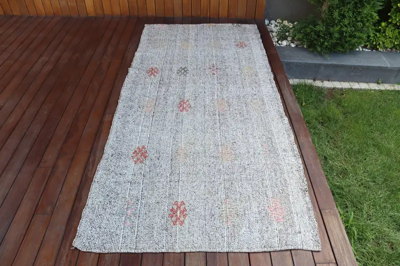 3.6x7.9 ft Rug, Turkish Vintage Rug, Gray Kilim Wool Rug - 1