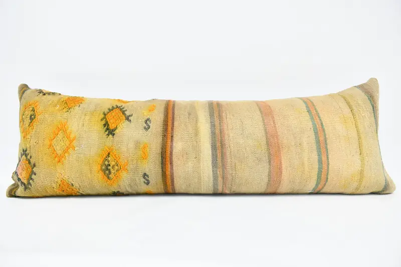Kilim Pillow Cover, 16x48 Beige Pillow Cover, Vintage Kilim Throw Pillow, Boho Pillow, Cushion, Floor Pillow, Authentic Pillow Sham - 1