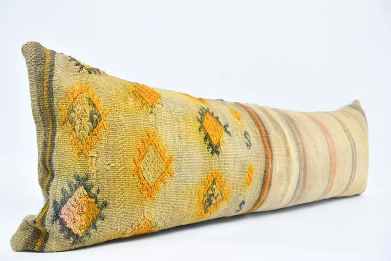 Kilim Pillow Cover, 16x48 Beige Pillow Cover, Vintage Kilim Throw Pillow, Boho Pillow, Cushion, Floor Pillow, Authentic Pillow Sham - 3