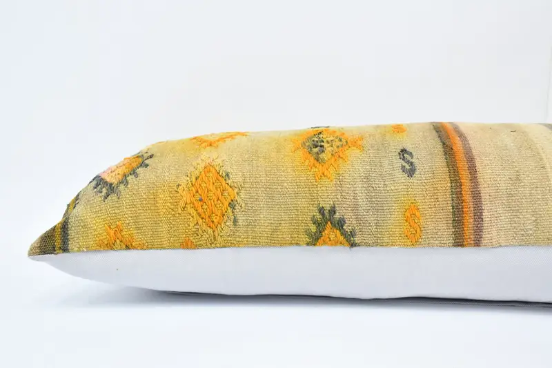 Kilim Pillow Cover, 16x48 Beige Pillow Cover, Vintage Kilim Throw Pillow, Boho Pillow, Cushion, Floor Pillow, Authentic Pillow Sham - 5