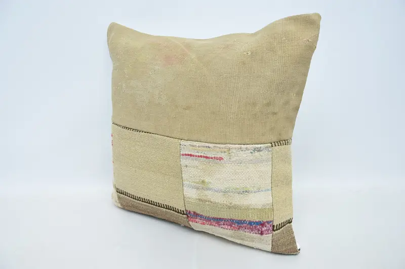 Vintage Kilim Pillow, Pillow Sham, Home Decor Pillow, Office Chair Cushion Case, Bright Pillow, 24x24 Beige Cushion Case, Ethnical Kilim Rug Pillow - 4