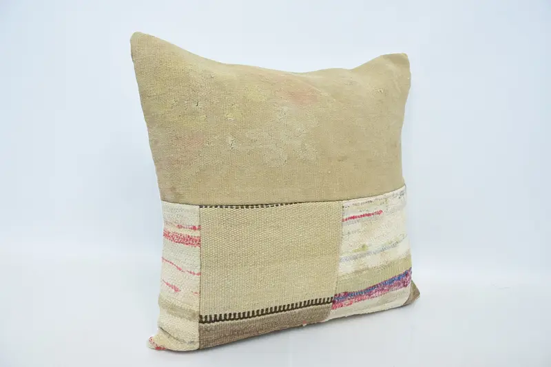 Vintage Kilim Pillow, Pillow Sham, Home Decor Pillow, Office Chair Cushion Case, Bright Pillow, 24x24 Beige Cushion Case, Ethnical Kilim Rug Pillow - 3