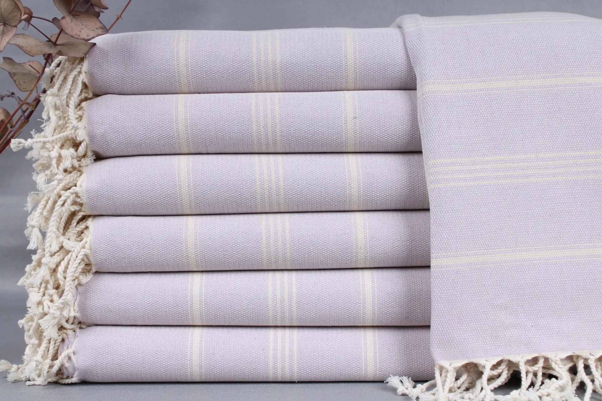 Turkish Towel Organic Cotton Striped Lilac Peshtemal, 40x71 Inches - 1