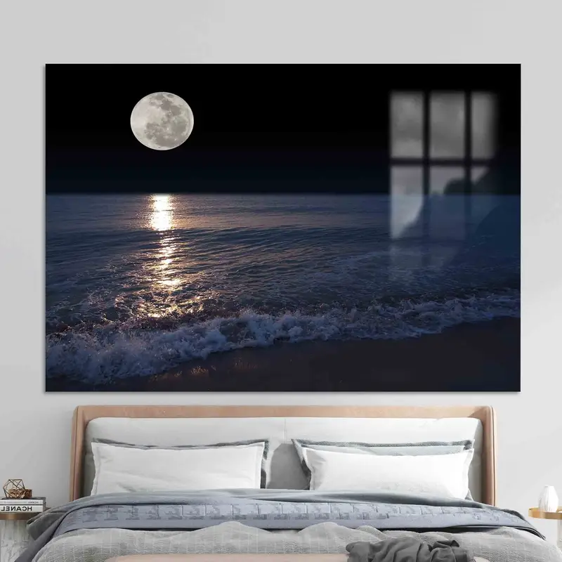 Enchanting Sea and Moon Night Landscape Printed Canvas