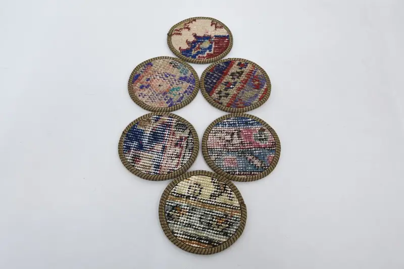 Blue and Beige Woven Coaster, Durable and Stylish Table Pad