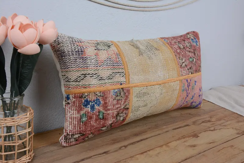 Neutral Pillow Case, Gift Pillow, Cushion Cover, Vintage Kilim Throw Pillow, Kilim Pillow Cover, 12x24 Beige Pillow Case, Pet Pillow Sham - 1