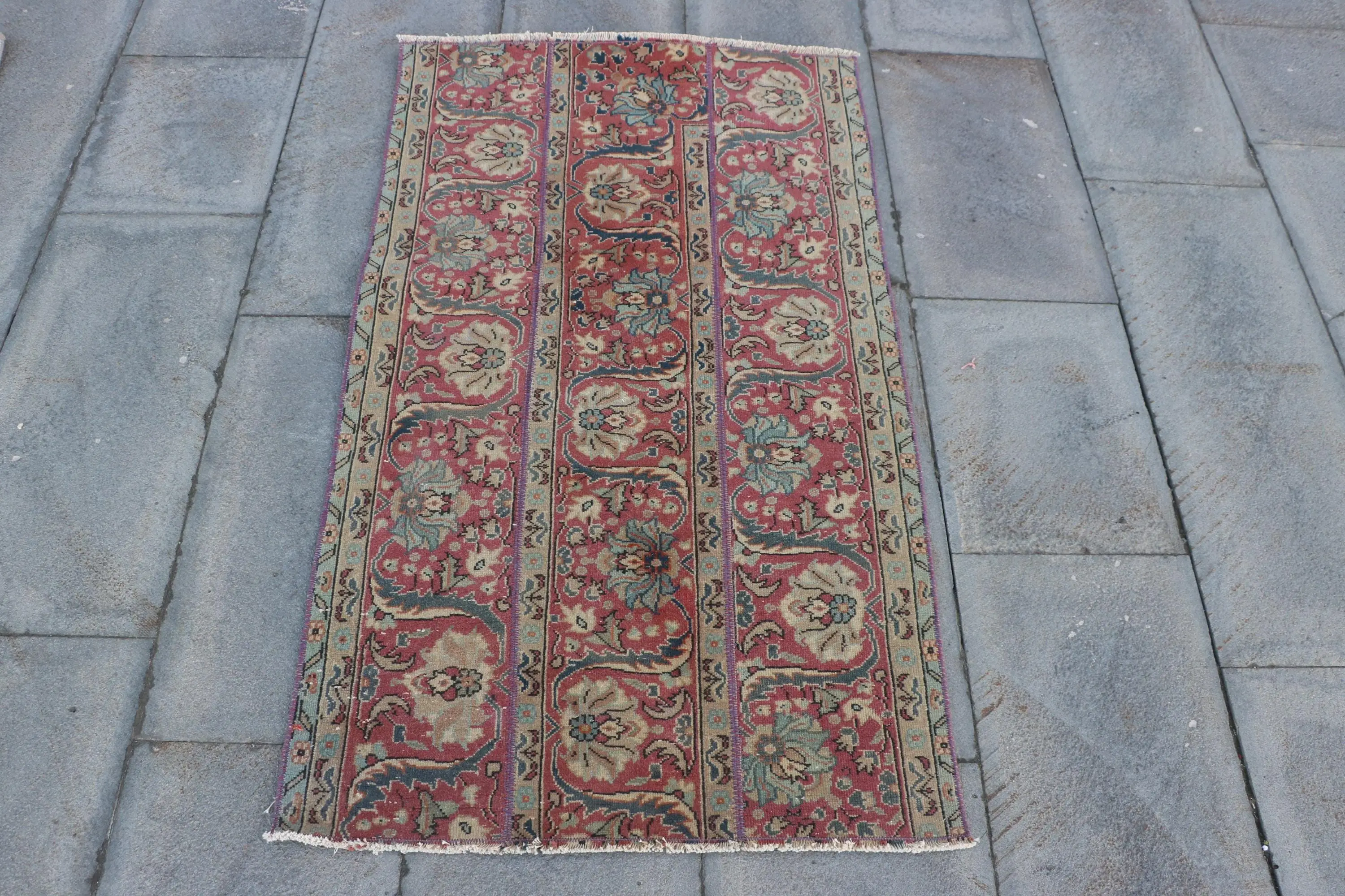 Vintage Turkish Rug, 2.3x4 ft Small Rug, Red Blue Camouflage Wool Rug - 1