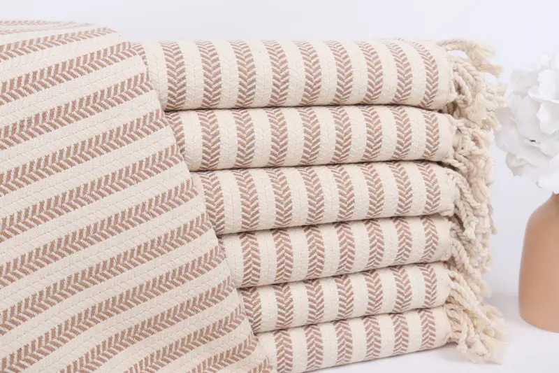 Bridesmaid Gift Turkish Towel Light Brown Chevron, 40x71 Inches