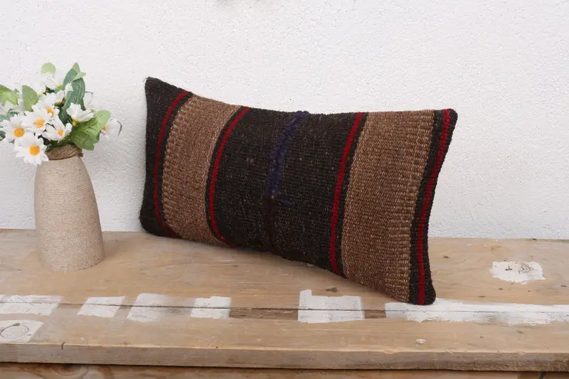 Boho Chic Pillow Cover, Nomadic Pillow, Gift Pillow, Cushion Cover, Home Decor Pillow, Ottoman Pillow, Turkish Pillow, 8x16 Brown Cushion Case - 4