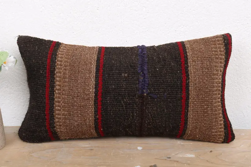 Boho Chic Pillow Cover, Nomadic Pillow, Gift Pillow, Cushion Cover, Home Decor Pillow, Ottoman Pillow, Turkish Pillow, 8x16 Brown Cushion Case - 2