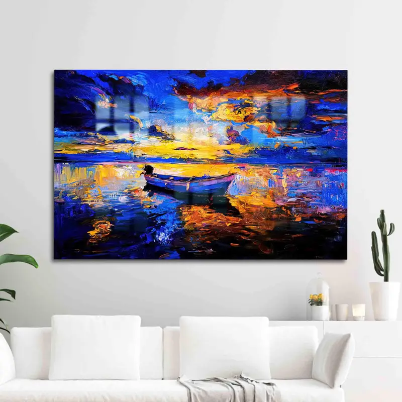 Vidrio Impreso Elegante: Mar Paisaje Barco Naturaleza Abstracta