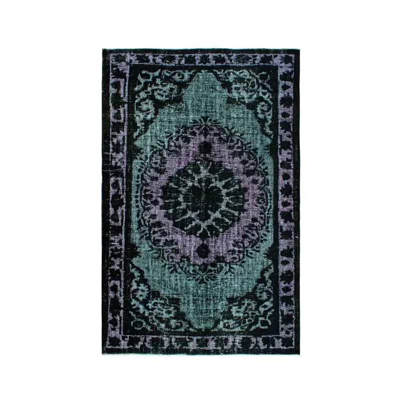 Alfombra vintage turca, alfombra Oushak de 6x9,5 pies, alfombra de lana del suroeste negra - 1