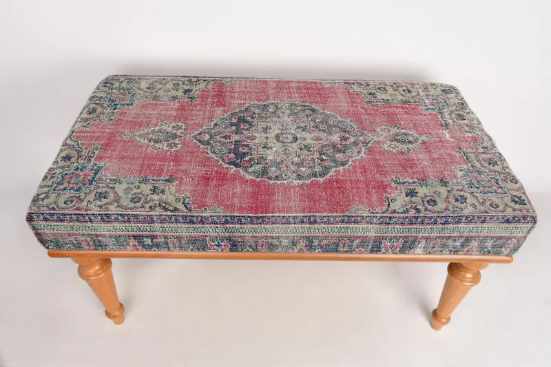 Modular Red & Bronze Ottoman, Kilim-Inspired Wool Blend Ottoman
