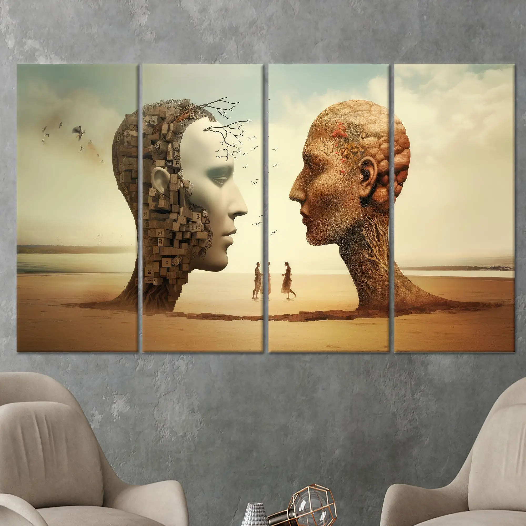 Surreal Desert Skull Castles: Abstract Printed Canvas Art - 1