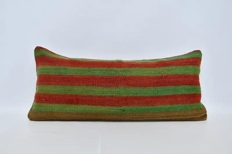 Pillow Sham, Boho Pillow, Nautical Throw Cushion Cover, Pillow for Couch, 16x36 Red Cushion Cover, Kilim Pillow, Kilim Rug Cushion Case - 1