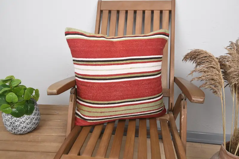 20x20 Red Pillow, Interior Designer Pillow, Aztec Cushion Case, Pillow Cover, Kilim Pillow Cover, Antique Pillows, Traditional Pillow Case - 1