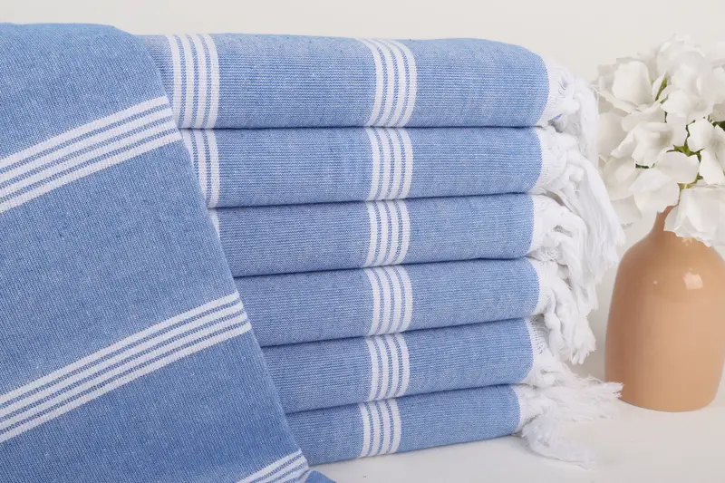 Mavi Pamuk Havlu Düğün Hediyesi, Nedime Hediyesi, 30x69 İnç