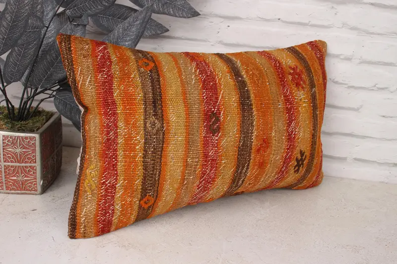 Pillow for Sofa, Oriental Pillow Case, Accent Throw Pillow Cover, 12x20 Brown Cushion Cover, Kilim Pillow, Cushion, Home Decor Pillow - 3