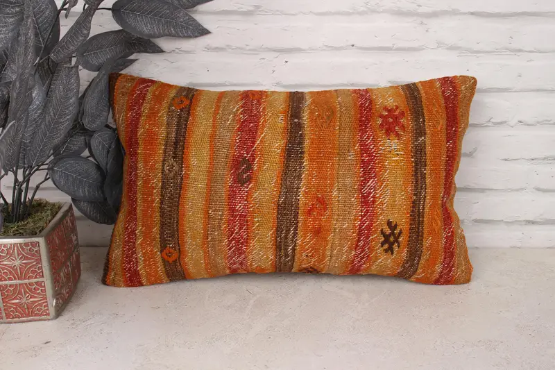 Pillow for Sofa, Oriental Pillow Case, Accent Throw Pillow Cover, 12x20 Brown Cushion Cover, Kilim Pillow, Cushion, Home Decor Pillow - 1