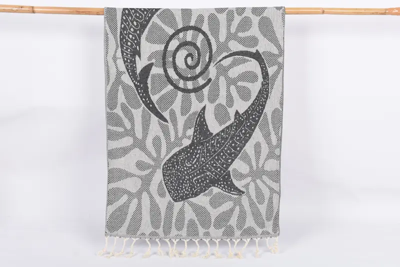 Personalized Hand Towel Navy Whale Design Dish Towel, Organic Cotton, 40x18 Inches