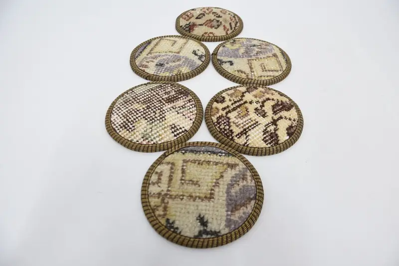 Bohemian Beige and Brown Round Coaster, Ethnic Table Coaster