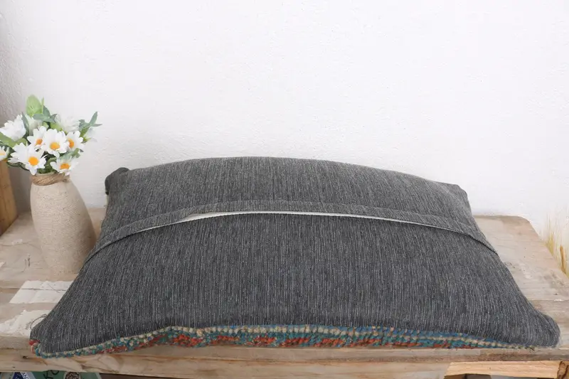 Antique Pillows, Gift Pillow, Vintage Pillow, Handwoven Cushion, Kilim Cushion Sham, 12x20 Blue Pillow Case, Oriental Pillow, Pillow Case - 7