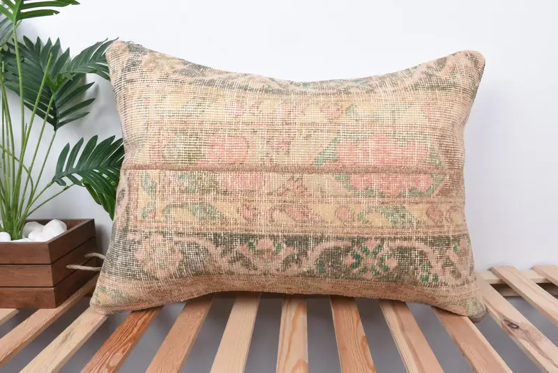 Cushion Case, 20x28 Beige Pillow, Chair Pillow Sham, Turkish Kilim Pillow, Kilim Pillow, Car Pillow Sham, Handmade Kilim Cushion - 1