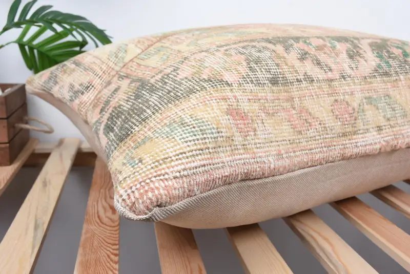 Cushion Case, 20x28 Beige Pillow, Chair Pillow Sham, Turkish Kilim Pillow, Kilim Pillow, Car Pillow Sham, Handmade Kilim Cushion - 6