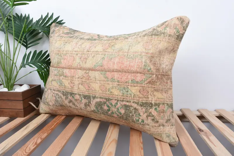 Cushion Case, 20x28 Beige Pillow, Chair Pillow Sham, Turkish Kilim Pillow, Kilim Pillow, Car Pillow Sham, Handmade Kilim Cushion - 5