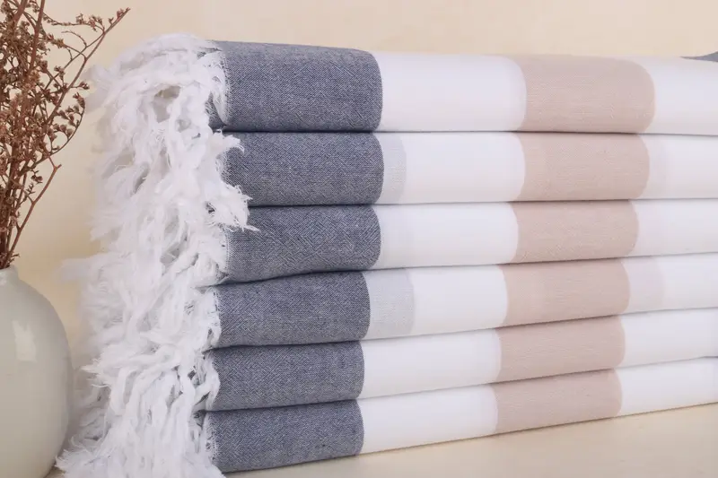 バチェロレッテ タオル ネイビー ブルー ベージュ ストライプ カスタム 40x71 インチ