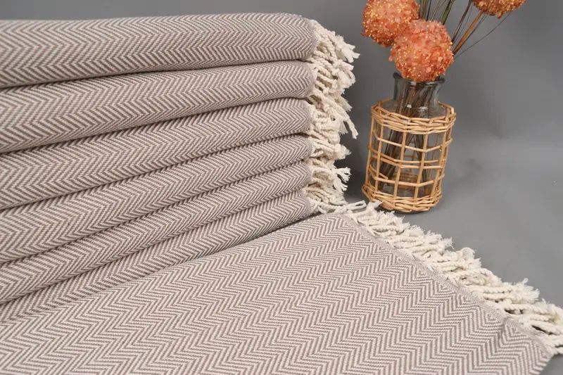 Personalized Bachelorette Towel Brown Herringbone, Organic Cotton, 40x71 Inches