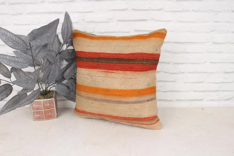 Pillow Cover, Floor Cushion, Bed Cushion, Turkish Kilim Pillow, Luxury Pillow Sham, 18x18 Beige Pillow Case, Turkish Pillow, Pillow for Couch - 4