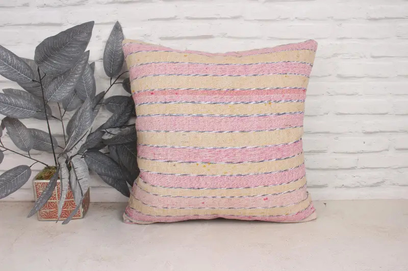Pillow for Couch, Pillow Cover, 20x20 Pink Pillow Cover, Kilim Cushion Sham, Ottoman Pillow Case, Home Decor Pillow, Designer Throw Pillow Cover - 1