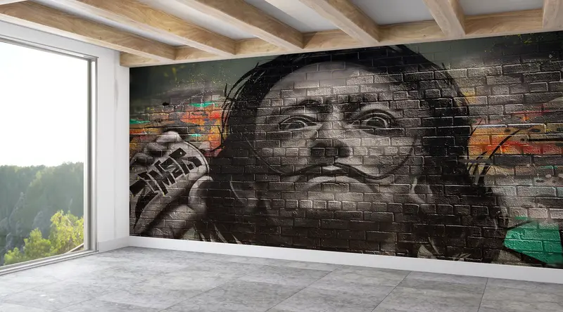 Graffiti -Tapete, helles Handypapier, 3D -Handpapier, Salvador Dali Graffiti -Malerei, modernes Handtepapier, Dali Street Wall Decor, - 2