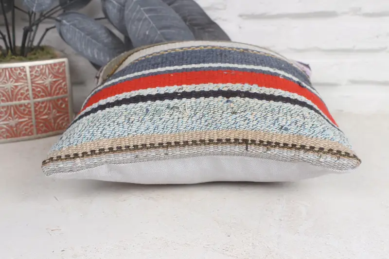 Vintage Kilim Throw Pillow, Pillow Sham, 12x12 Blue Pillow Case, Oriental Pillow Cover, Kilim Pillow, Pillow for Couch, Handmade Pillow Sham - 5