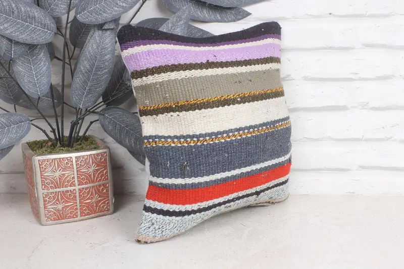 Vintage Kilim Throw Pillow, Pillow Sham, 12x12 Blue Pillow Case, Oriental Pillow Cover, Kilim Pillow, Pillow for Couch, Handmade Pillow Sham - 4