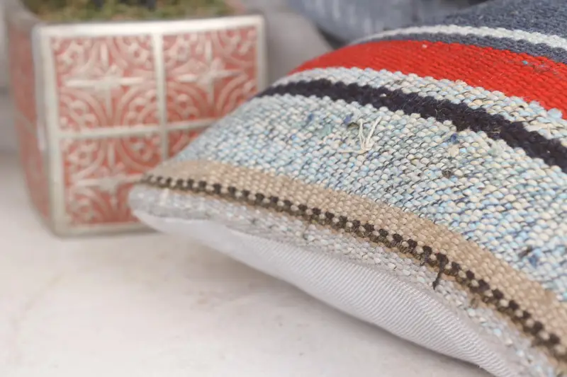 Vintage Kilim Throw Pillow, Pillow Sham, 12x12 Blue Pillow Case, Oriental Pillow Cover, Kilim Pillow, Pillow for Couch, Handmade Pillow Sham - 7