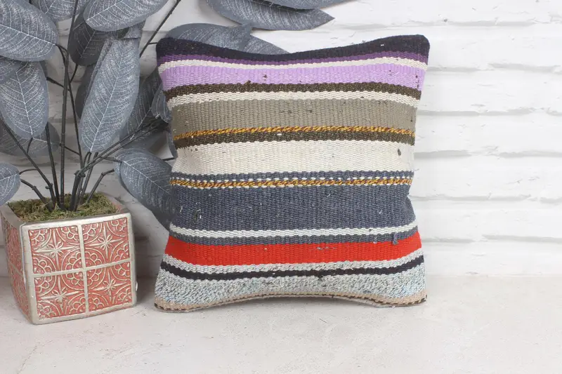 Vintage Kilim Throw Pillow, Pillow Sham, 12x12 Blue Pillow Case, Oriental Pillow Cover, Kilim Pillow, Pillow for Couch, Handmade Pillow Sham - 1