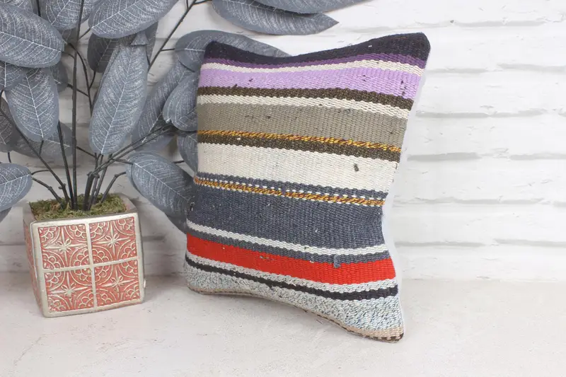 Vintage Kilim Throw Pillow, Pillow Sham, 12x12 Blue Pillow Case, Oriental Pillow Cover, Kilim Pillow, Pillow for Couch, Handmade Pillow Sham - 3
