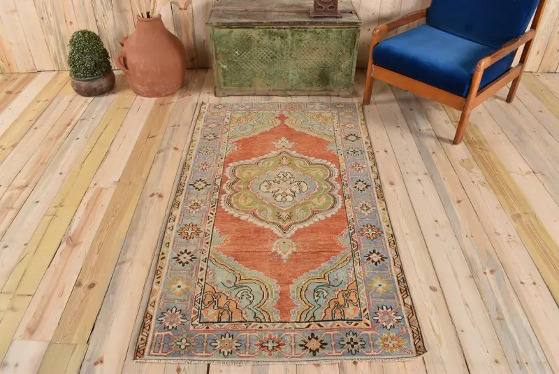 赤と青のサウスウェスタンラグ、3.2x5.8フィート